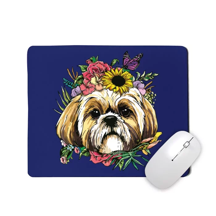 Floral Shih Tzu Dog Spring Nature Shih Tzu Lovers Mousepad