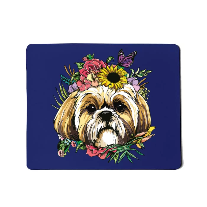 Floral Shih Tzu Dog Spring Nature Shih Tzu Lovers Mousepad