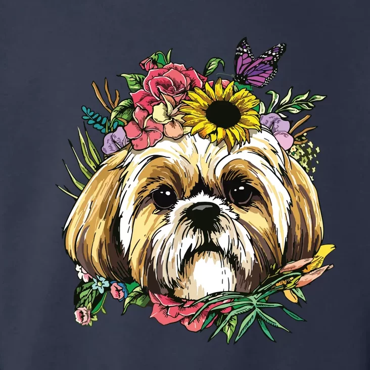 Floral Shih Tzu Dog Spring Nature Shih Tzu Lovers Toddler Hoodie