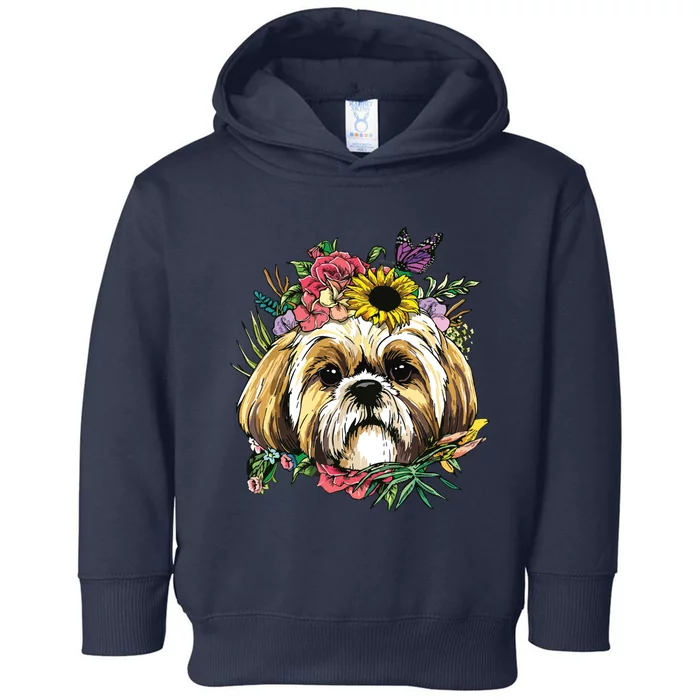 Floral Shih Tzu Dog Spring Nature Shih Tzu Lovers Toddler Hoodie