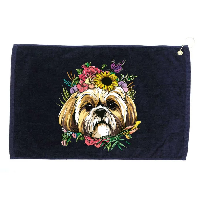 Floral Shih Tzu Dog Spring Nature Shih Tzu Lovers Grommeted Golf Towel