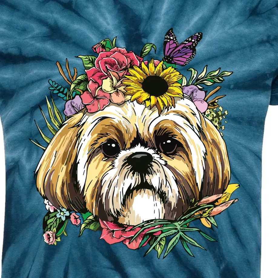 Floral Shih Tzu Dog Spring Nature Shih Tzu Lovers Kids Tie-Dye T-Shirt