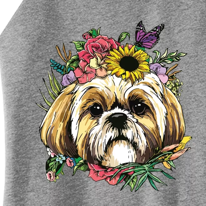 Floral Shih Tzu Dog Spring Nature Shih Tzu Lovers Women’s Perfect Tri Rocker Tank