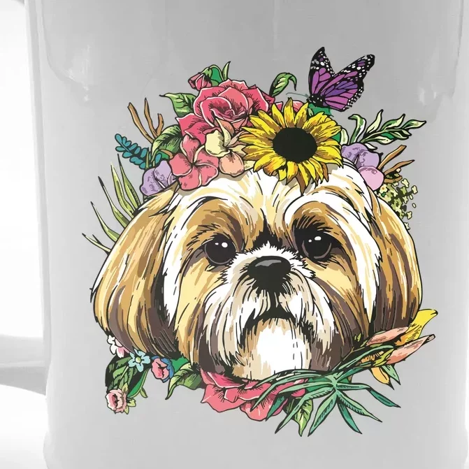 Floral Shih Tzu Dog Spring Nature Shih Tzu Lovers Front & Back Beer Stein