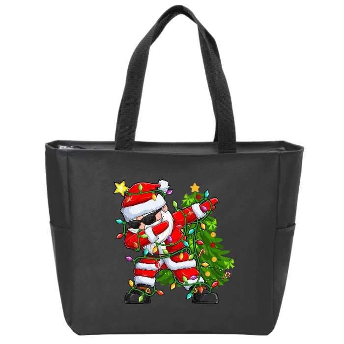 Festive Santa Tree Lights Unique Christmas Gifts Zip Tote Bag