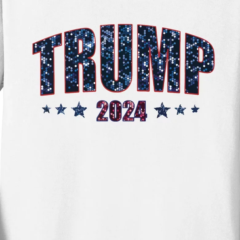 Faux Sequins Trump 2024 President Make America Trump Again Kids Long Sleeve Shirt