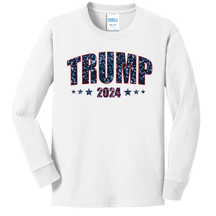 Faux Sequins Trump 2024 President Make America Trump Again Kids Long Sleeve Shirt