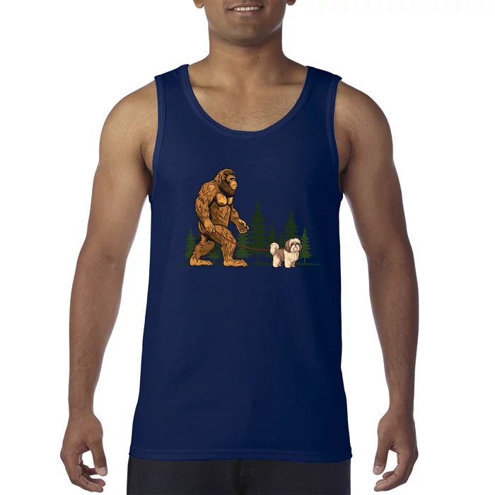 Funny Shih Tzu Bigfoot Dog Walking Dog Mom Dad Tank Top