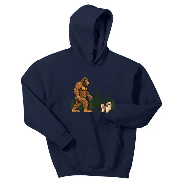 Funny Shih Tzu Bigfoot Dog Walking Dog Mom Dad Kids Hoodie