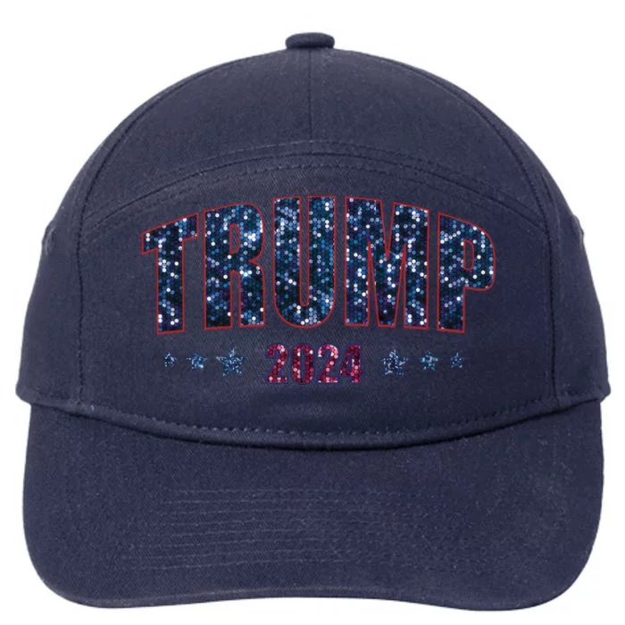 Faux Sequins Trump 2024 President Make America Trump Again Cool Gift 7-Panel Snapback Hat