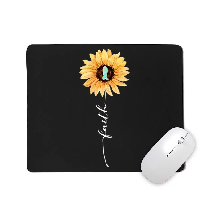 Faith Sunflower Teal Ribbon Cervical Cancer Awareness Mousepad