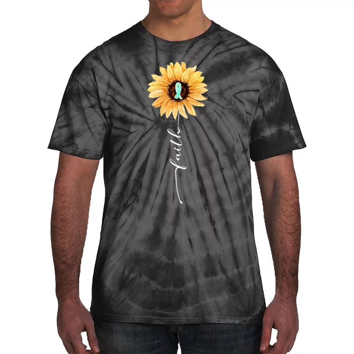 Faith Sunflower Teal Ribbon Cervical Cancer Awareness Tie-Dye T-Shirt