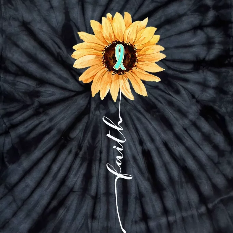 Faith Sunflower Teal Ribbon Cervical Cancer Awareness Tie-Dye T-Shirt