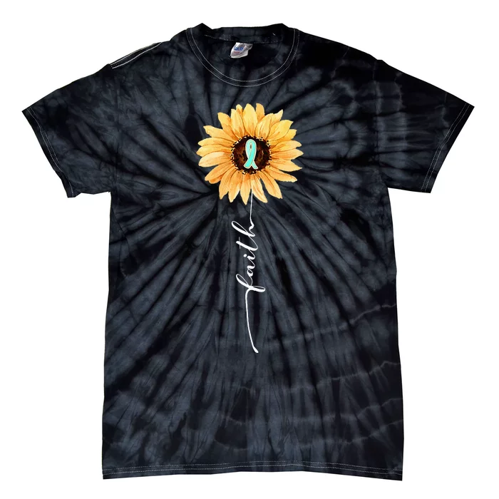 Faith Sunflower Teal Ribbon Cervical Cancer Awareness Tie-Dye T-Shirt