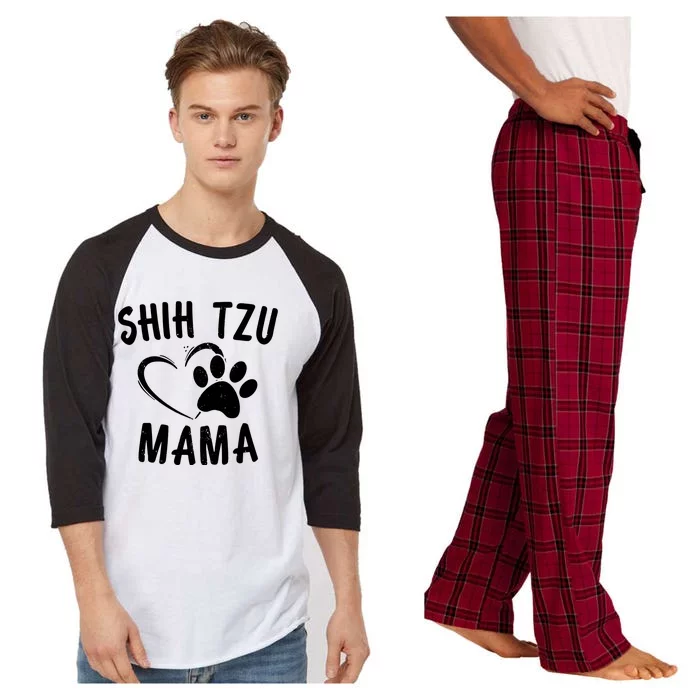 Funny Shih Tzu Mama Gift Pet Doggy Lover Apparel Dog Mom Raglan Sleeve Pajama Set