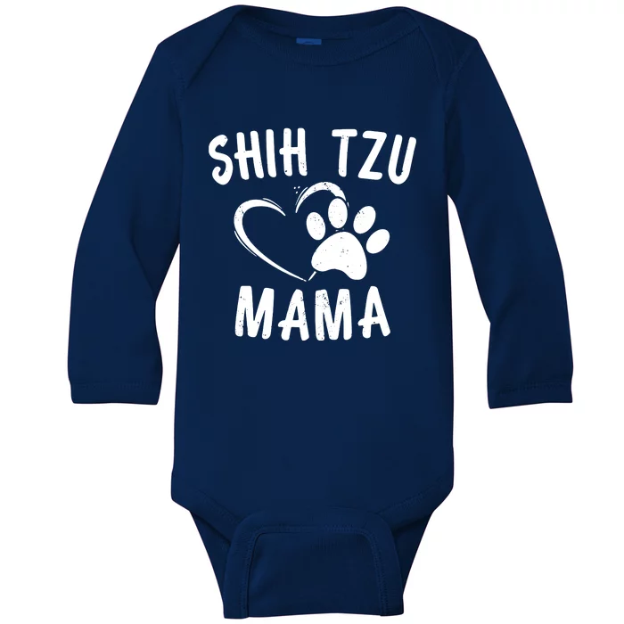 Funny Shih Tzu Mama Gift Pet Doggy Lover Apparel Dog Mom Baby Long Sleeve Bodysuit