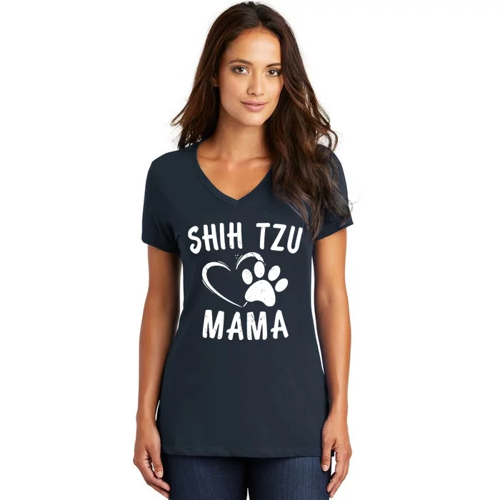 Funny Shih Tzu Mama Gift Pet Doggy Lover Apparel Dog Mom Women's V-Neck T-Shirt