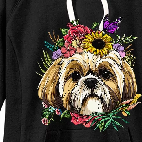 Floral Shih Tzu Dog Spring Nature Shih Tzu Lovers Women's Fleece Hoodie