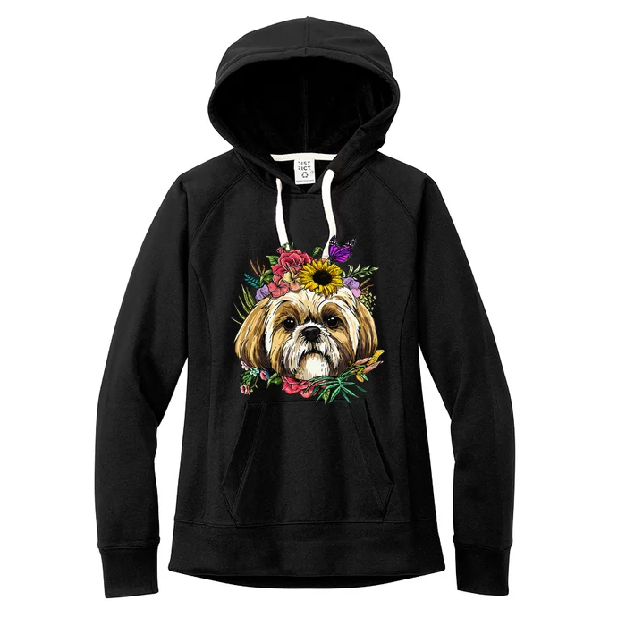 Floral Shih Tzu Dog Spring Nature Shih Tzu Lovers Women's Fleece Hoodie