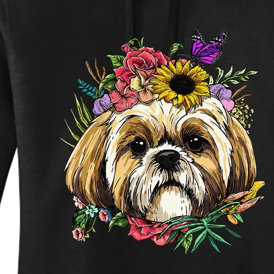 Floral Shih Tzu Dog Spring Nature Shih Tzu Lovers Women's Pullover Hoodie