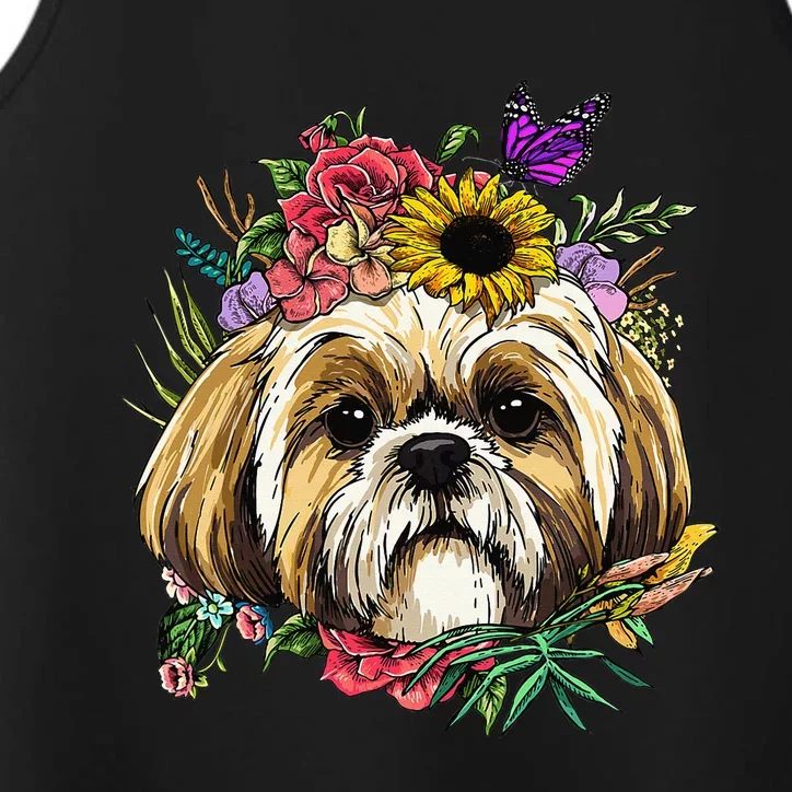 Floral Shih Tzu Dog Spring Nature Shih Tzu Lovers Performance Tank