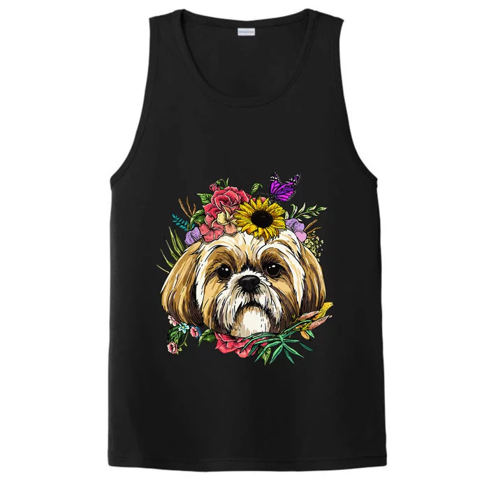 Floral Shih Tzu Dog Spring Nature Shih Tzu Lovers Performance Tank