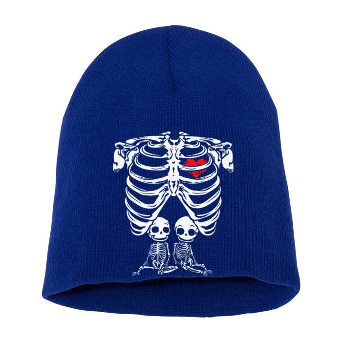 Funny Skeleton Twin Pregnancy Gift Pregnant Halloween Funny Short Acrylic Beanie