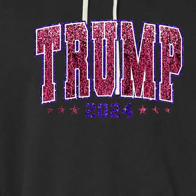 Faux Sequins Trump 2024 President Make America Trump Again Garment-Dyed Fleece Hoodie