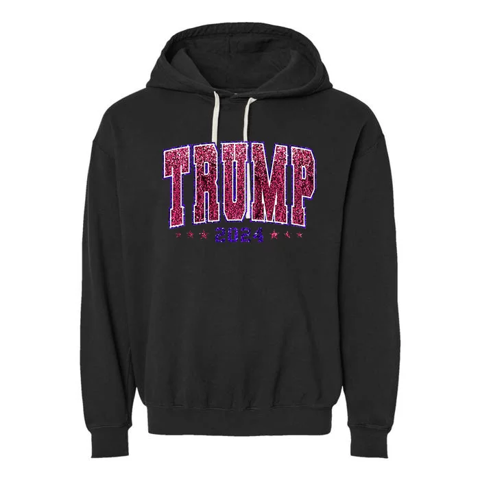 Faux Sequins Trump 2024 President Make America Trump Again Garment-Dyed Fleece Hoodie