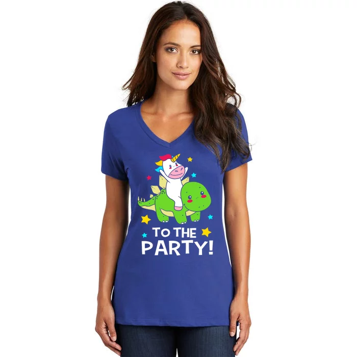 Funny Stegosaurus Unicorn Riding Dinosaur Meaningful Gift Women's V-Neck T-Shirt