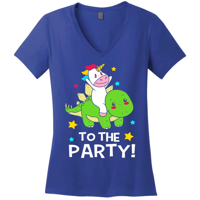 Funny Stegosaurus Unicorn Riding Dinosaur Meaningful Gift Women's V-Neck T-Shirt