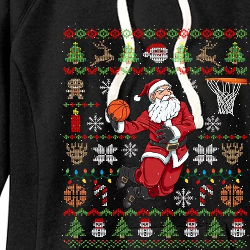 Funny Santa Ugly Christmas Basketball Dunking Women's Fleece Hoodie