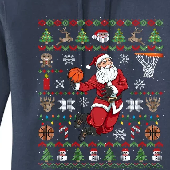 Funny Santa Ugly Christmas Basketball Dunking Women's Pullover Hoodie