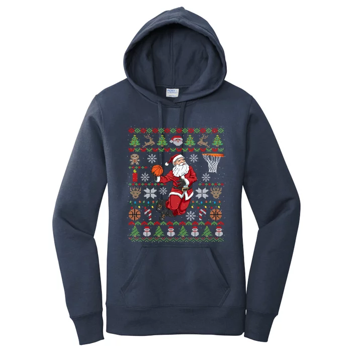 Funny Santa Ugly Christmas Basketball Dunking Women's Pullover Hoodie