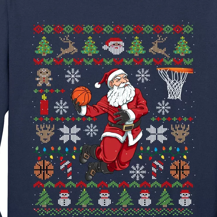 Funny Santa Ugly Christmas Basketball Dunking Tall Long Sleeve T-Shirt