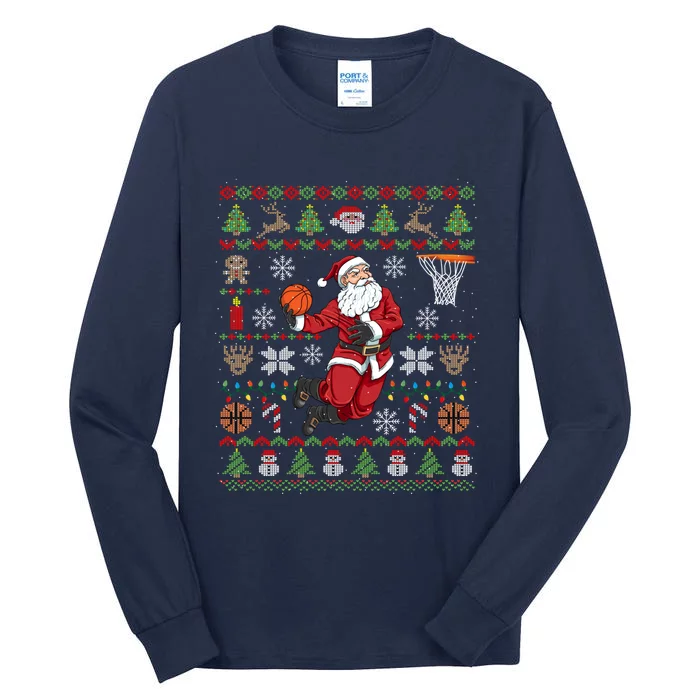 Funny Santa Ugly Christmas Basketball Dunking Tall Long Sleeve T-Shirt