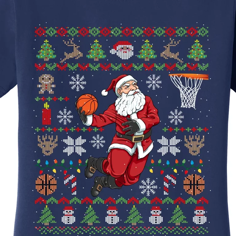 Funny Santa Ugly Christmas Basketball Dunking Women's T-Shirt