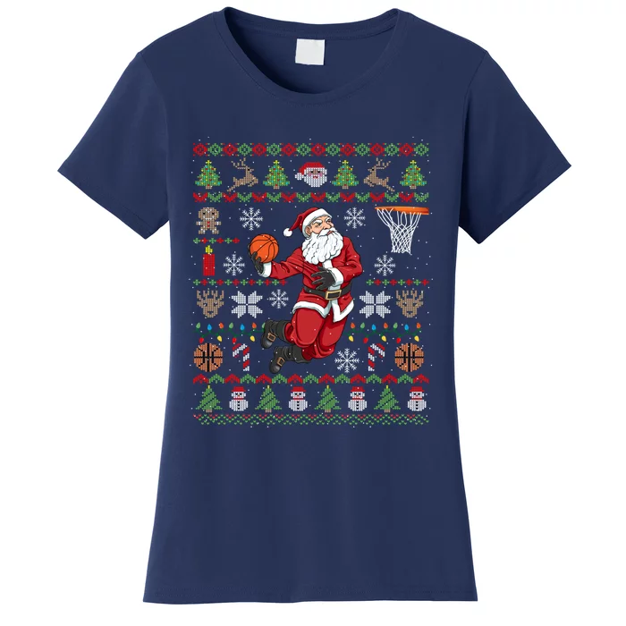 Funny Santa Ugly Christmas Basketball Dunking Women's T-Shirt