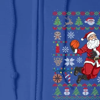 Funny Santa Ugly Christmas Basketball Dunking Gift Full Zip Hoodie