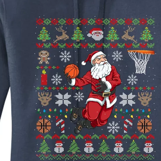 Funny Santa Ugly Christmas Basketball Dunking Gift Women's Pullover Hoodie