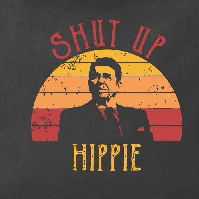 Funny Shut Up Hippie Ronald Regan Conservative Anti Liberal Vneck Zip Tote Bag