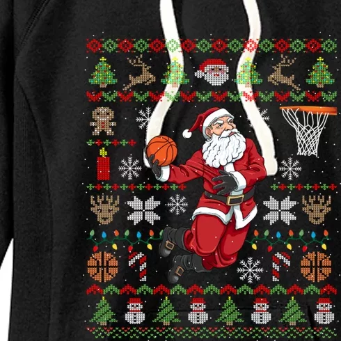 Funny Santa Ugly Christmas Basketball Dunking Women's Fleece Hoodie