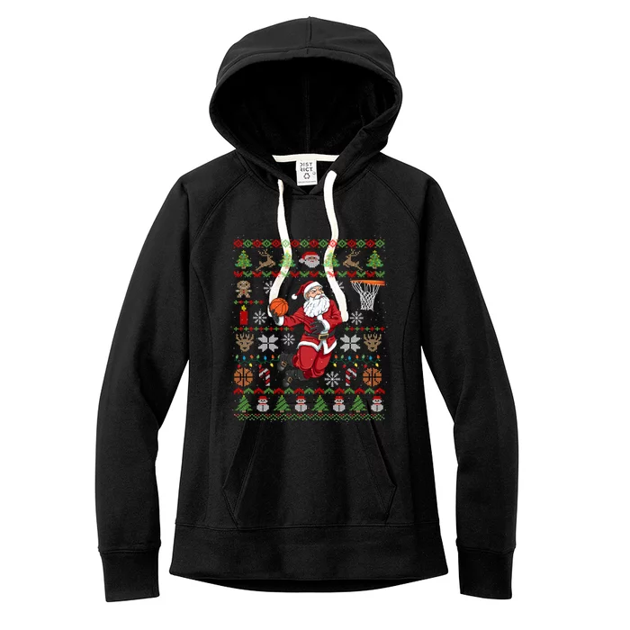 Funny Santa Ugly Christmas Basketball Dunking Women's Fleece Hoodie