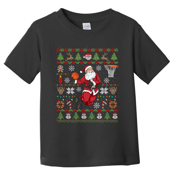 Funny Santa Ugly Christmas Basketball Dunking Toddler T-Shirt