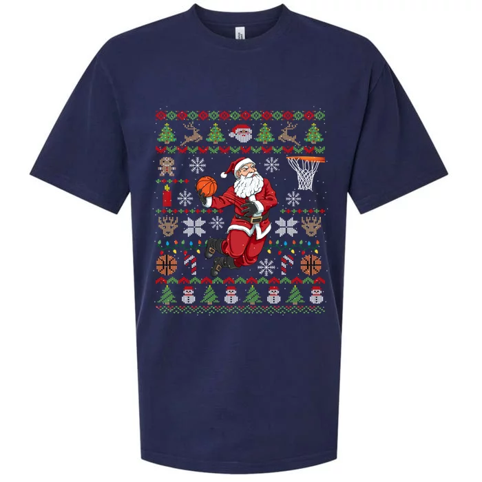 Funny Santa Ugly Christmas Basketball Dunking Sueded Cloud Jersey T-Shirt