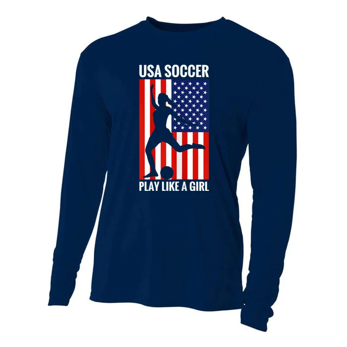 Funny Soccer Usa Soccer Play Like A Girl Cooling Performance Long Sleeve Crew