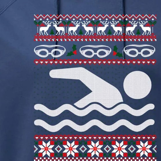 Funny Swimming Ugly Christmas Sweater Funny Gift Performance Fleece Hoodie