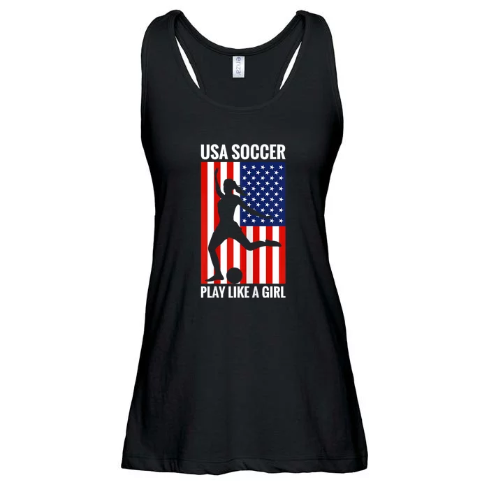 Funny Soccer Usa Soccer Play Like A Girl Ladies Essential Flowy Tank