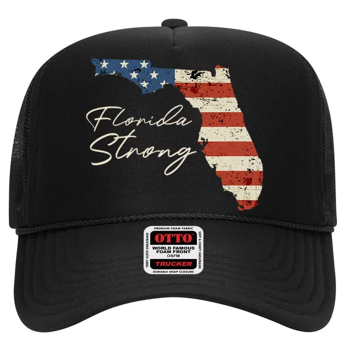 Florida Strong Usa Flag Florida Map Hurricane Milton Pray For All High Crown Mesh Trucker Hat