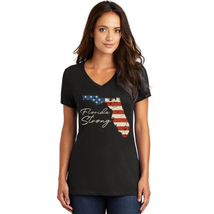 Florida Strong Usa Flag Florida Map Hurricane Milton Pray For All Women's V-Neck T-Shirt